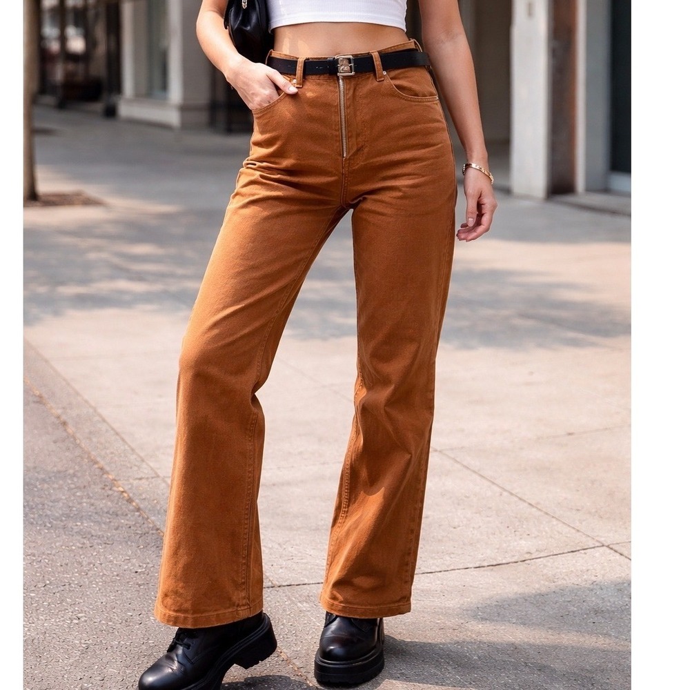 Tinsel High Waist Wide Leg Exposed Zipper Rust Brown Stretch Twill‎ Pants Sz 31